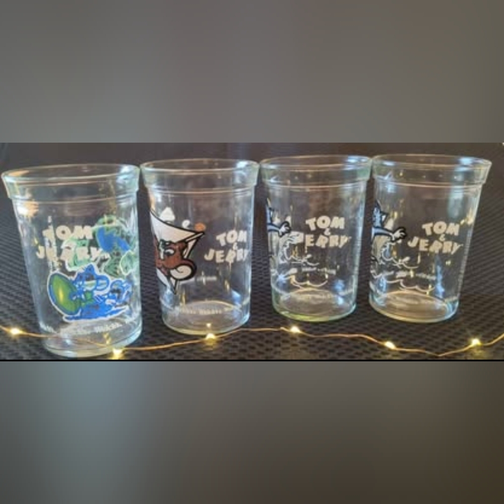 Tom & Jerry's Welches Vintage Jam Jars (Set of 4) 1990 8oz Also Drinking Glasses